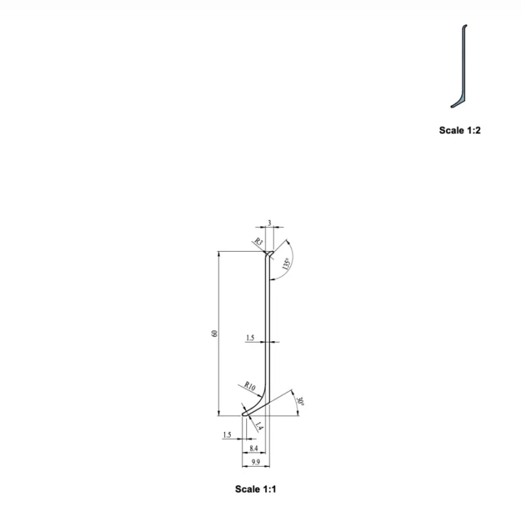 Przekrój Listwy Przypodłogowej Aluminiowej 6 cm Białej AF060W